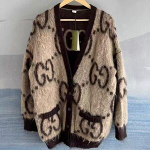 Gucci Tan and Dark Brown Logo Cardigan